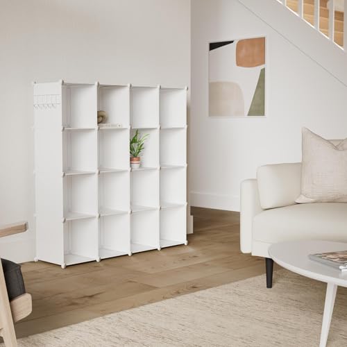 C&AHOME Cube Storage Organizer, 16-Cube Shelves Units, Plastic Storage Cubes, DIY Closet Organizer, Modular Closet Storage Shelves Ideal for Home, Bedroom, 48.4
