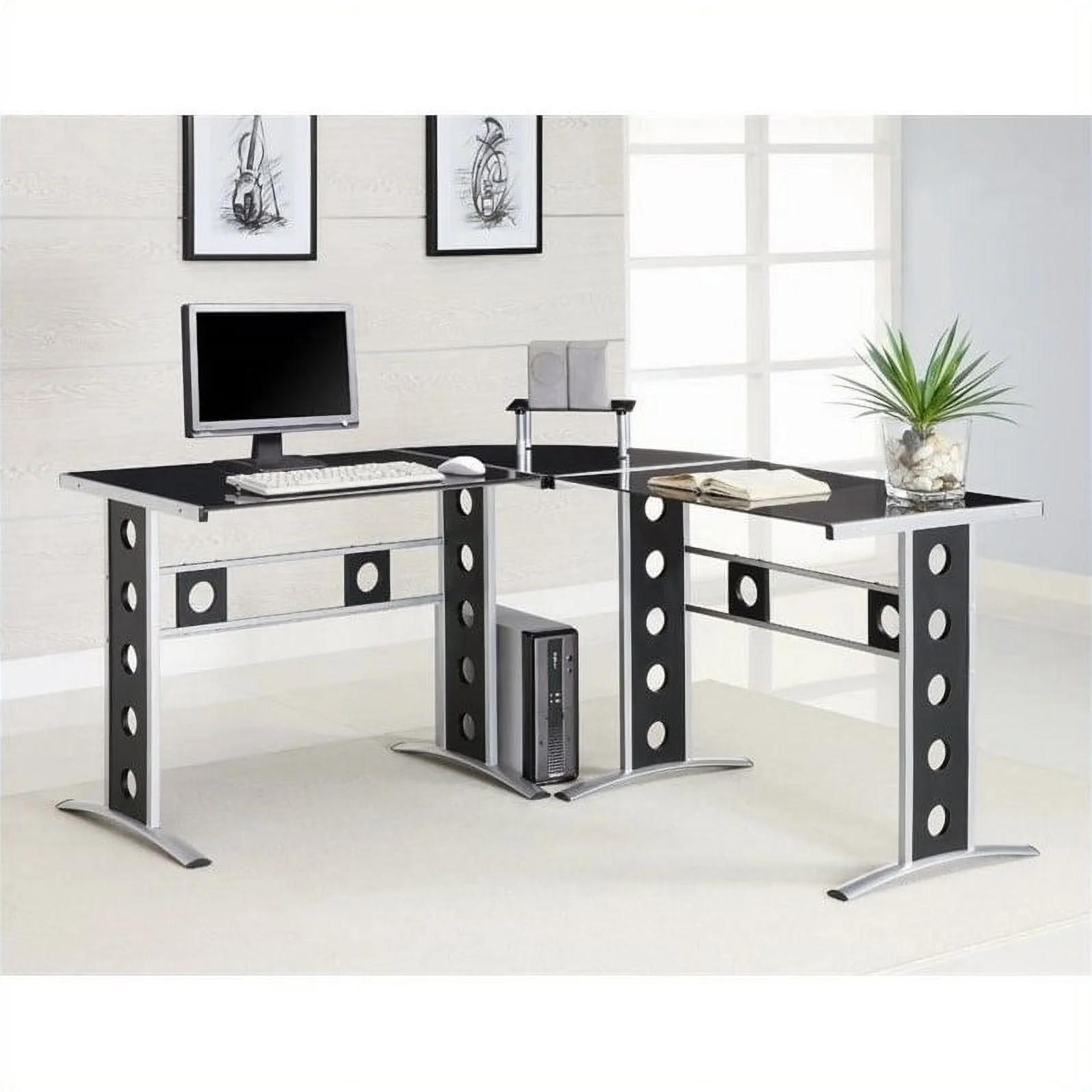 Coaster 2PC Office Set with Chair and L Shape Computer Desk in Black