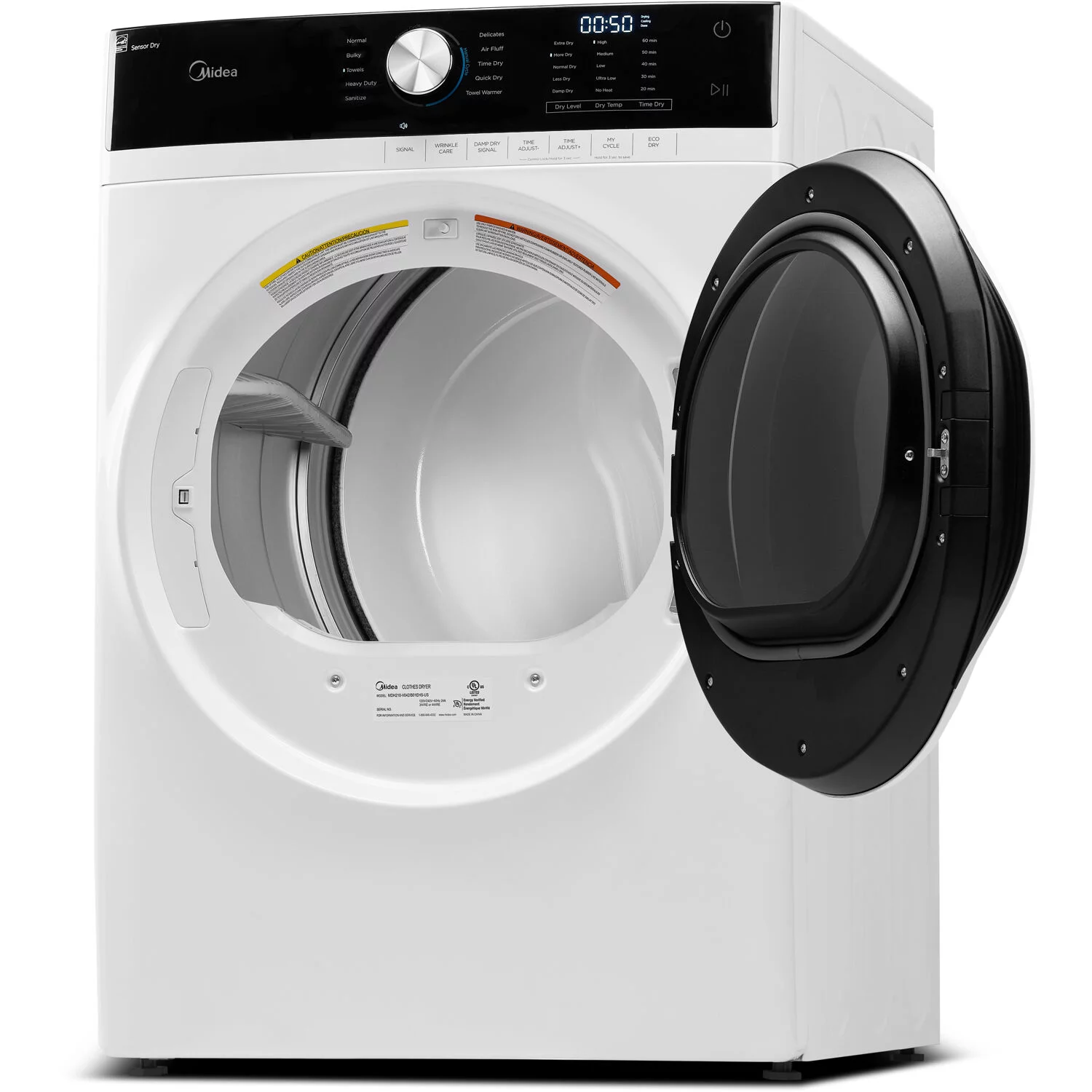 Midea 7.5 Cubic Feet Front Load Gas Dryer, White