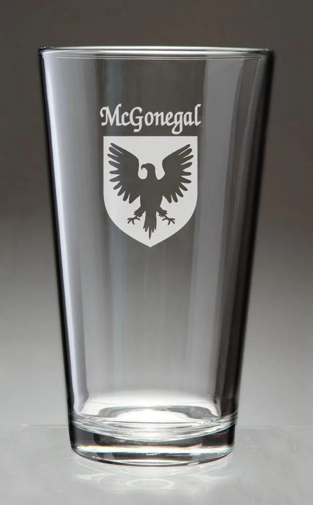 McGonegal Irish Coat of Arms Pint Glasses - Set of 4 (Sand Etched)