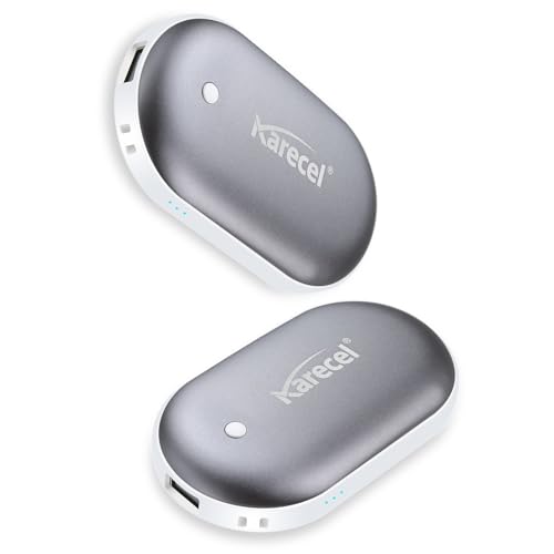 Karecel Rechargeable Hand Warmers 2 Pack, 10,400mAh Double Sided Heat Electric Hand Warmers Power Bank, Portable Pocket USB Heated Handwarmers, 4-inch Full-Surface Heat & Quick Charge, Men Tech Gifts