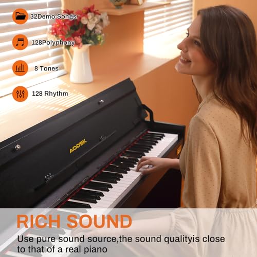 AODSK 88-Key Weighted Hammer Action Digital Piano with Speakers,Furniture Stand and Triple Pedals,Beginner's Course- Comes With Headphones,Piano Lessons,B-83S