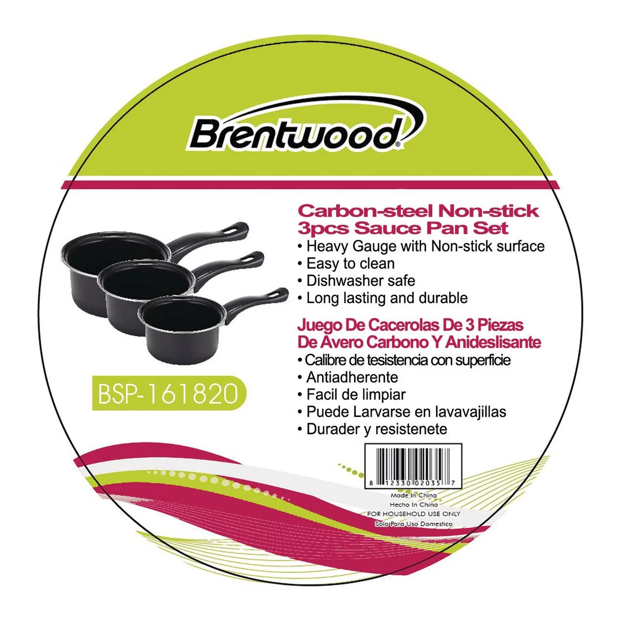 Brentwood 3 Piece Carbon Steel Sauce Pan Set