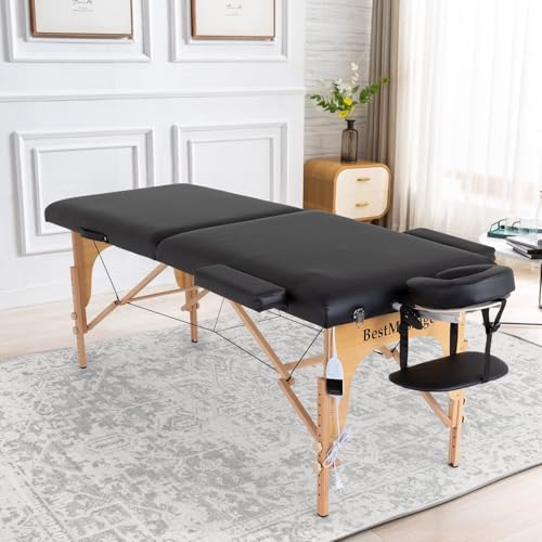 BestMassage Portable Massage Table 84” Length Height Adjustable Spa Bed with Carrying Oxford Bag,Heating Pad(Black)