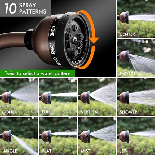 RESTMO Watering Wand Heavy Duty, Metal Garden Hose Wand with 10 Spray Patterns, 15-Inch Long Hose Nozzle Sprayer with Thumb Flow Control, Ideal to Water Hanging Baskets and Shrubs