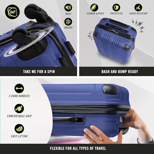 Kenneth Cole REACTION Out of Bounds Lightweight Hardshell 4-Wheel Spinner Luggage, Cobalt Blue, 20-Inch Carry On