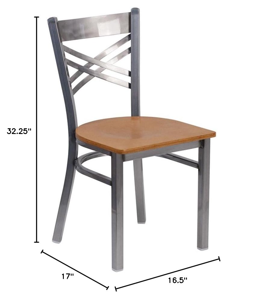 Flash Furniture HERCULES Series Clear Coated ''X'' Back Metal Restaurant Chair - Cherry Wood Seat