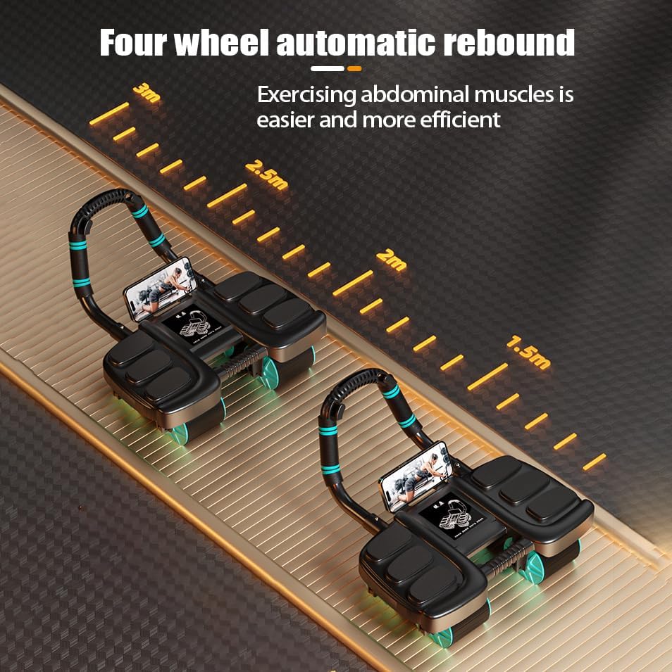 2024 New Ab Wheel Roller with Elbow Support - Automatic Rebound Abdominal Wheel Roller, The Upgraded Four-wheel Abdominal Wheel Core Workout Equipment Home Gym Abs Machine