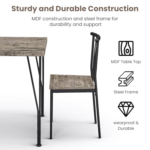 5-Piece Dining Table Set - Space-Saving Kitchen Table with 4 Chairs, Easy Assembly Modern Wood and Metal Furniture for Apartments, Dining Room, Breakfast Nook, Bedroom, Easy Clean