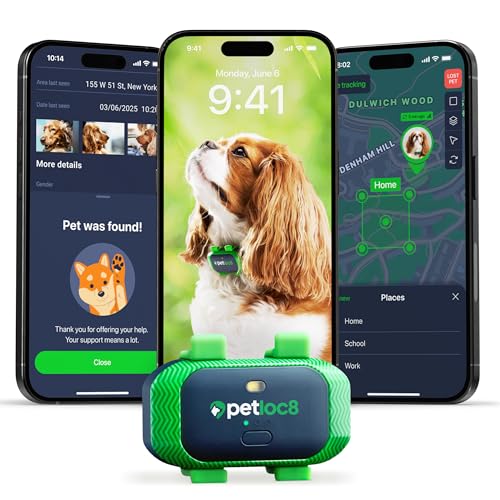 Dog GPS Tracker With Smart Alerts & Geo-Fence - Real-Time Location Tracking Collar Device with App, Embedded SIM, Waterproof - Up to 7 Days Battery (Android & iOS) 4-Month Subscription Included