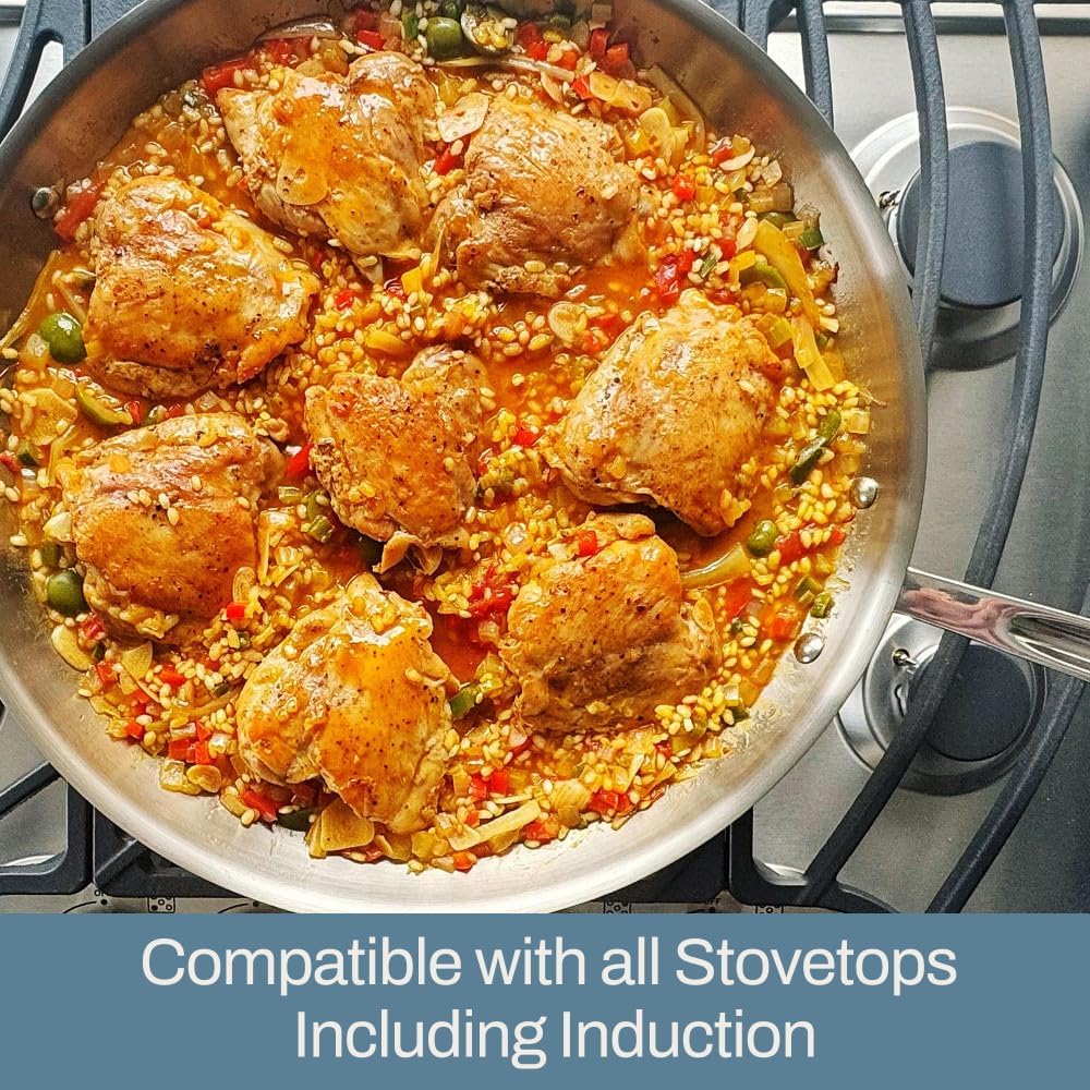 All-Clad D3 3-Ply Stainless Steel Fry Pan, 14 Inch, Induction, Oven Broiler Safe 500F, Lid Safe 350F, Pots and Pans, Cookware, Silver