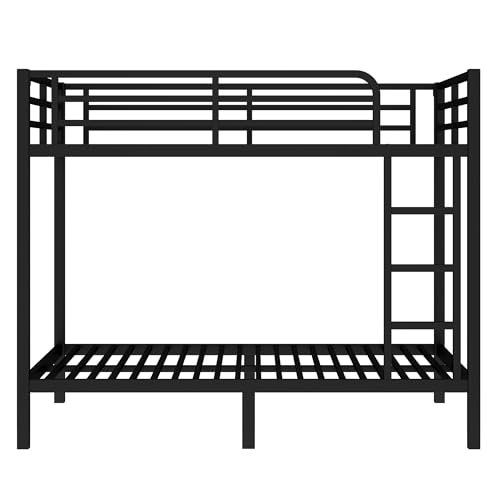 Heavy Duty Bunk Bed Frame with Ladder, Twin XL Over Twin XL Bunk Beds with Safety Guardrails, Adults Bunk Beds with Noise-Reducing Rubber Stoppers, Easy Assemble, Black