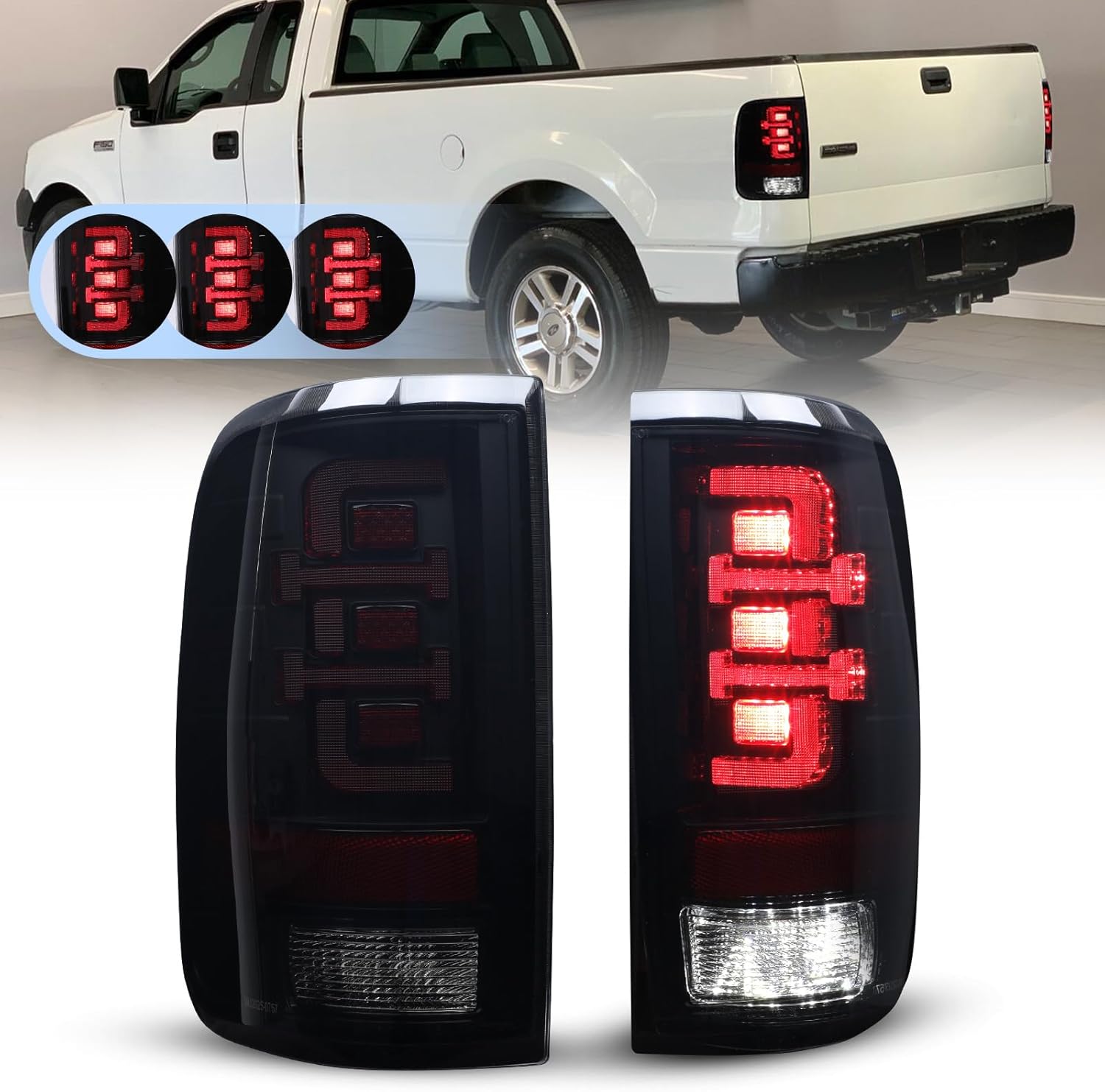 AUTOWIKI LED Taillights for 2004-2008 Ford F-150 Styleside Model, Rear Lights with Sequential Turning Light fit for 04-08 Ford F150 Styleside Tail Lamps Assembly Brake Light Black Smoke Lens 1 Pair