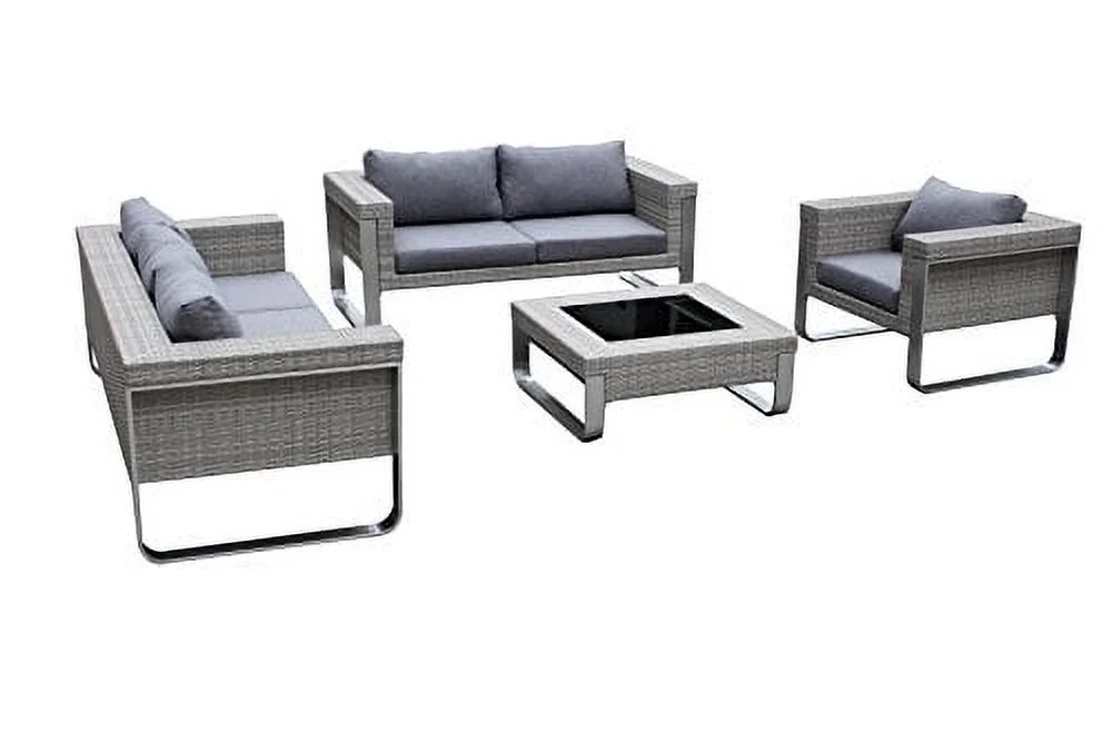 Infinity MOLR Set Modern Contemporary Outdoor Living Patio Furniture; Rattan Wicker & Aluminum Combination (4 Piece Set)