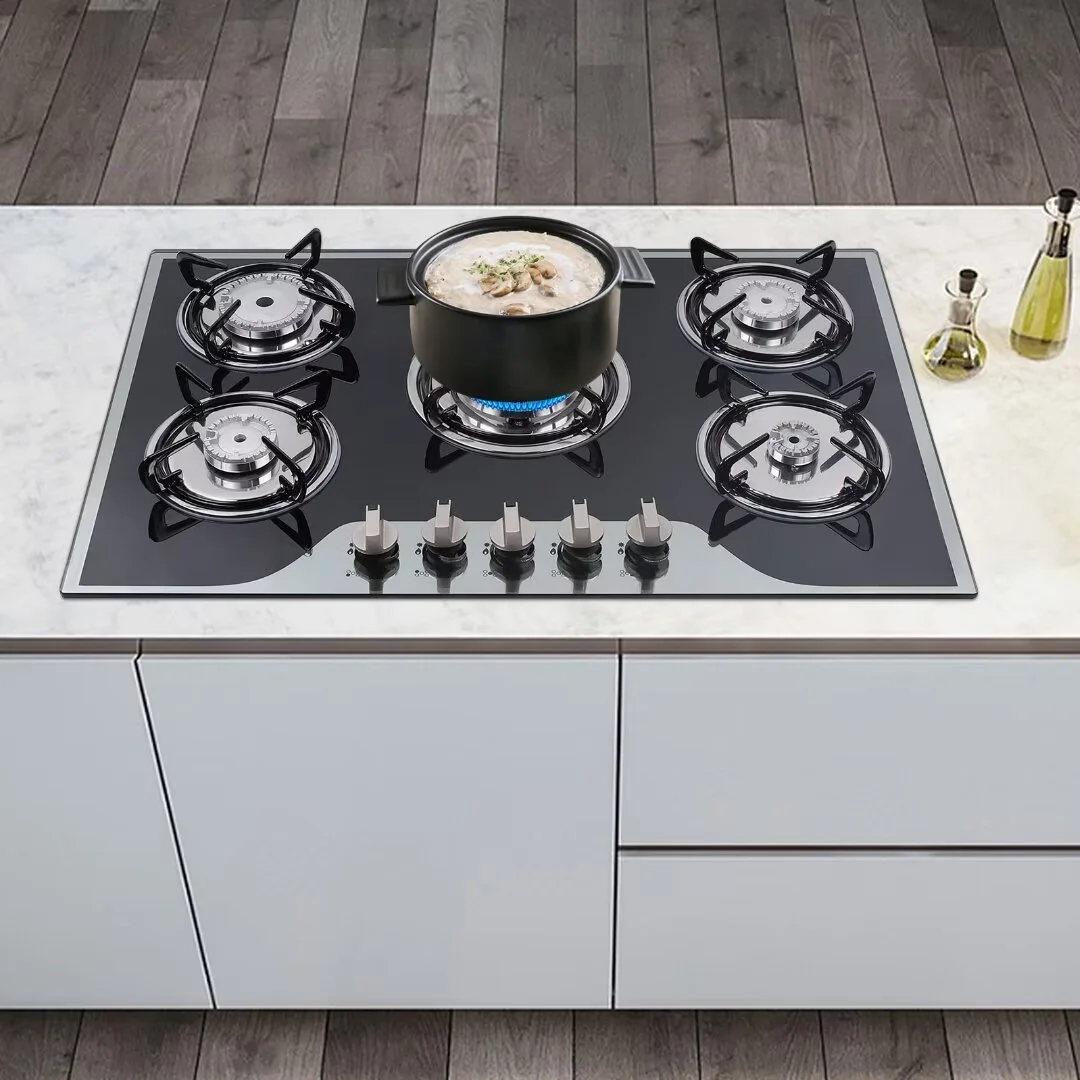 Oukaning Built-in 5 Burner Tempered GlassGas Cooker,LPG/NG Gas Cooker Hob Cooktop (30.3 inch)