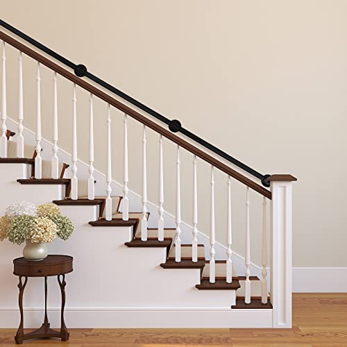 6.6FT Industrial Pipe Wall Handrail, Farmhouse Stairway Railing with 1-1/4 Inch Diameter Pipe, Vintage Style Stairs Handrail, Wall Mounted, Matte Black