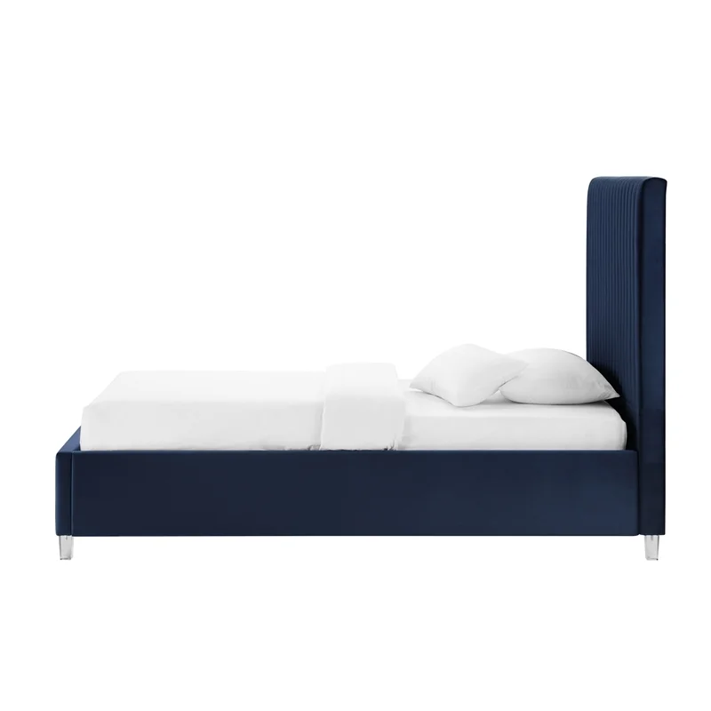 Posh Living Evette Velvet Twin XL Platform Bed Navy