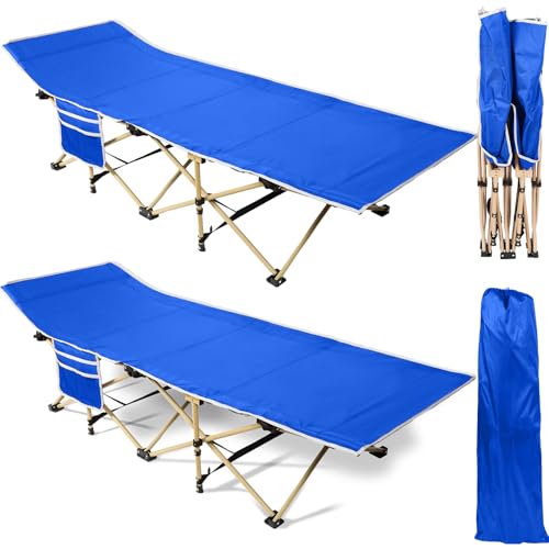 Wenqik 2 Pack 450lbs Max Load Camping Cot for Adults with Carry Bag Portable Folding Outdoor Sleeping Cot Heavy Duty Bed for Traveling Camp Military Office Nap Beach Home Lounging