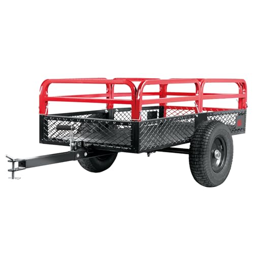 BIG RED Heavy Duty ATV Trailer Steel Dump Cart: Yard Garden Trailer for Lawn Mower, Tractor, Garden Waste - 1,500lbs, 15 cu.ft Capacity