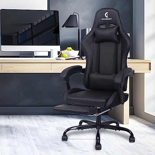 Gaming Chair with Linkage Armrest & Footrest, High Back Video Gaming Chair, Black