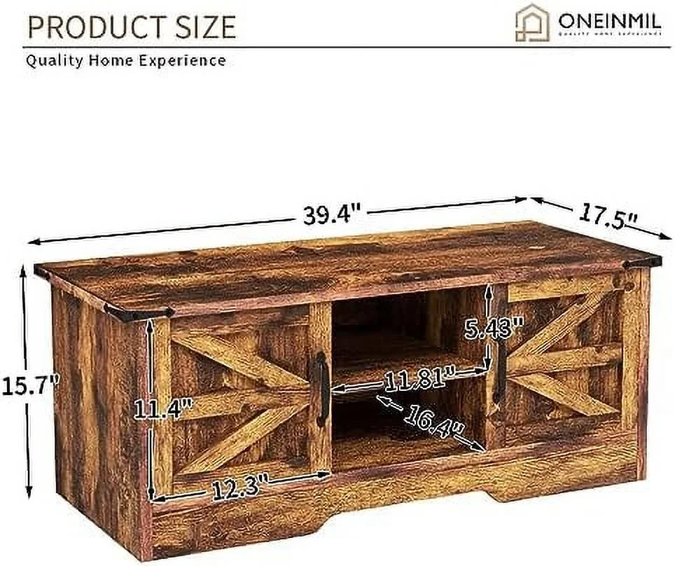 xrboomlife Coffee Table with Barn Doors  Farmhouse Center Table with   Modern Rustic Style Wooden Living Room Table  White