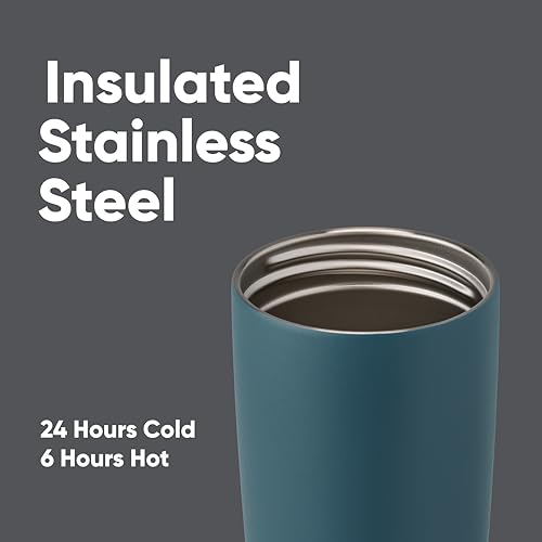 Owala SmoothSip Slider Insulated Stainless Steel Coffee Tumbler, Reusable Iced Coffee Cup, Hot Coffee Travel Mug, BPA Free 20 oz, Pink (Pucker Up)