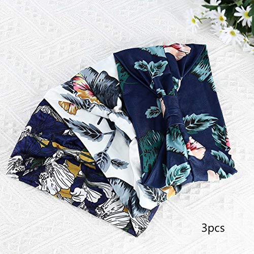 GORTIN Boho Headbands Leopard Hair Bands Knoted Turban Headband Stretch Twist Head Wraps Stripe Cloth for Women and Girls 3 Pcs (Elegant)