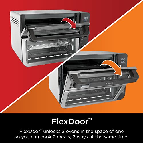 Ninja DCT401 12-in-1 Double Oven with FlexDoor, FlavorSeal & Smart Finish, Rapid Top Convection and Air Fry Bottom, Bake, Roast, Toast, Air Fry, Pizza and More, Stainless Steel (Renewed)