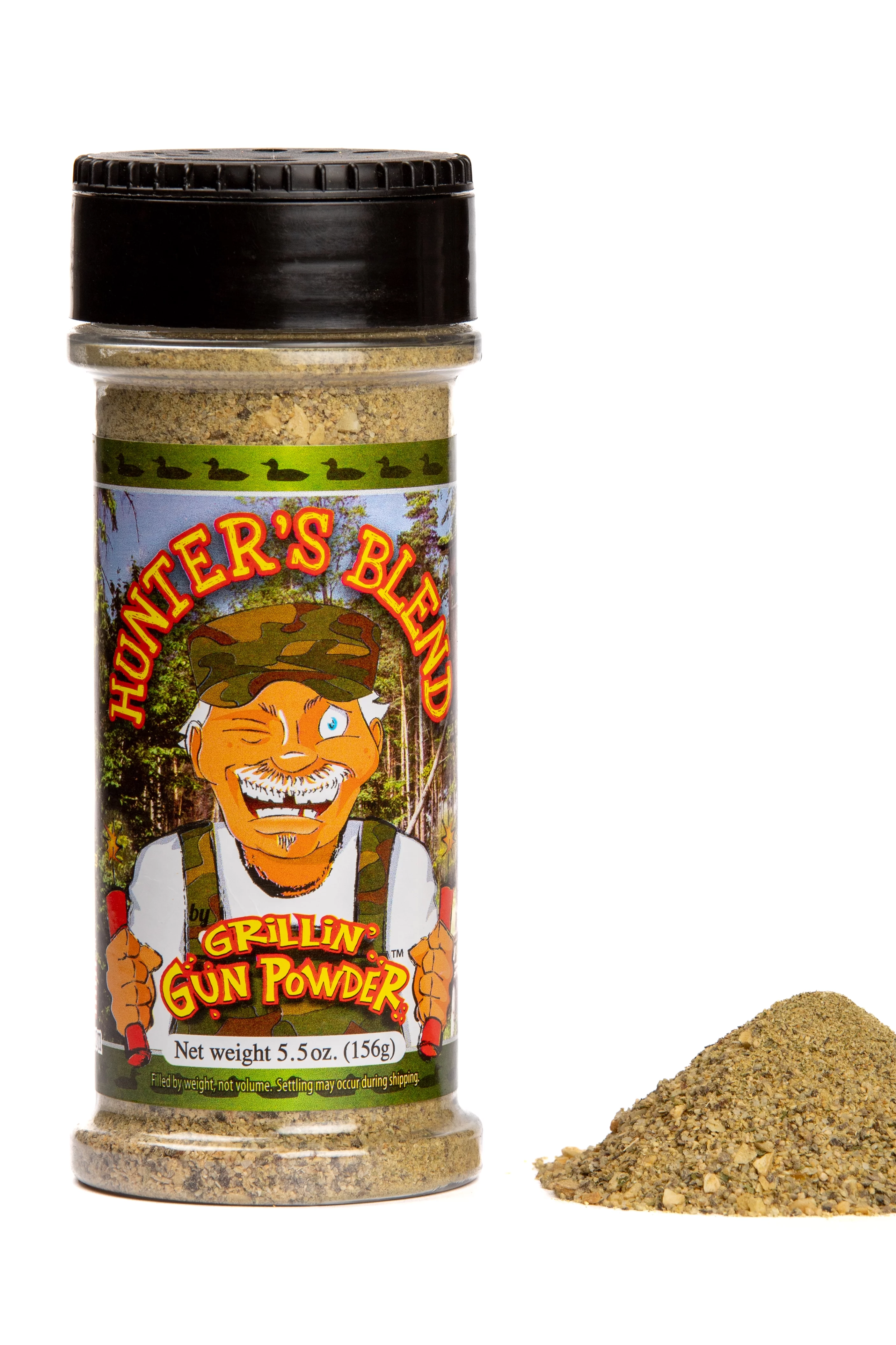 Grillin' GunPowder Seasoning Pack of Breakfast 5oz, Game 5.5oz, Cajun 5.5oz, Chicken 5.5oz, Steak 6oz.