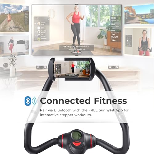 Sunny Health & Fitness 2-in-1 Premium Power Stepper with Resistance Bands, Low-Impact Cardio, Space-Saving, Height-Adjustable, with Enhanced Bluetooth Connectivity with Free SunnyFit App