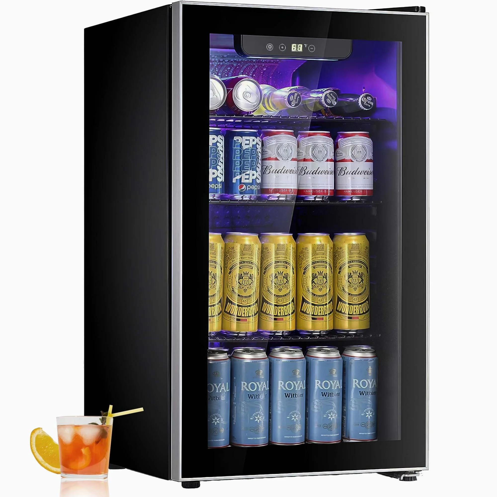 KISSAIR 3.2 Cu.ft Beverage Refrigerator Cooler -120 Can Mini Fridge, Freestanding Wine Chiller, Glass Door for Soda, Beer or Wine Constant Glass Door for Home/Office/Bar-Black