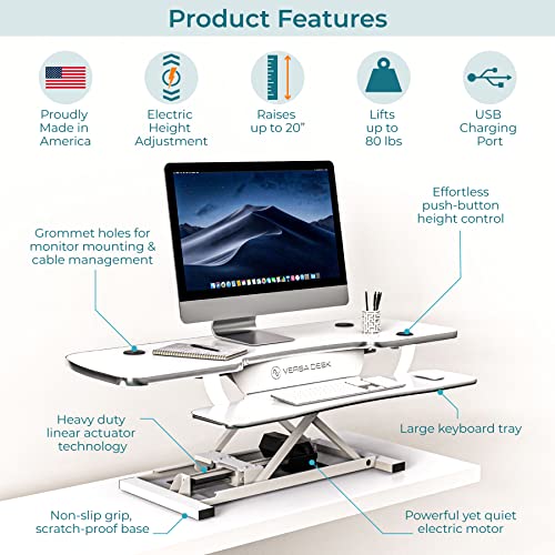 VERSADESK PowerPro™ 36 Inch Electric Standing Desk Converter, Height Adjustable Sit to Stand Up Desk Riser, Laptop and Dual Monitor Desktop Workstation with Wide Keyboard Tray and USB Port, Black