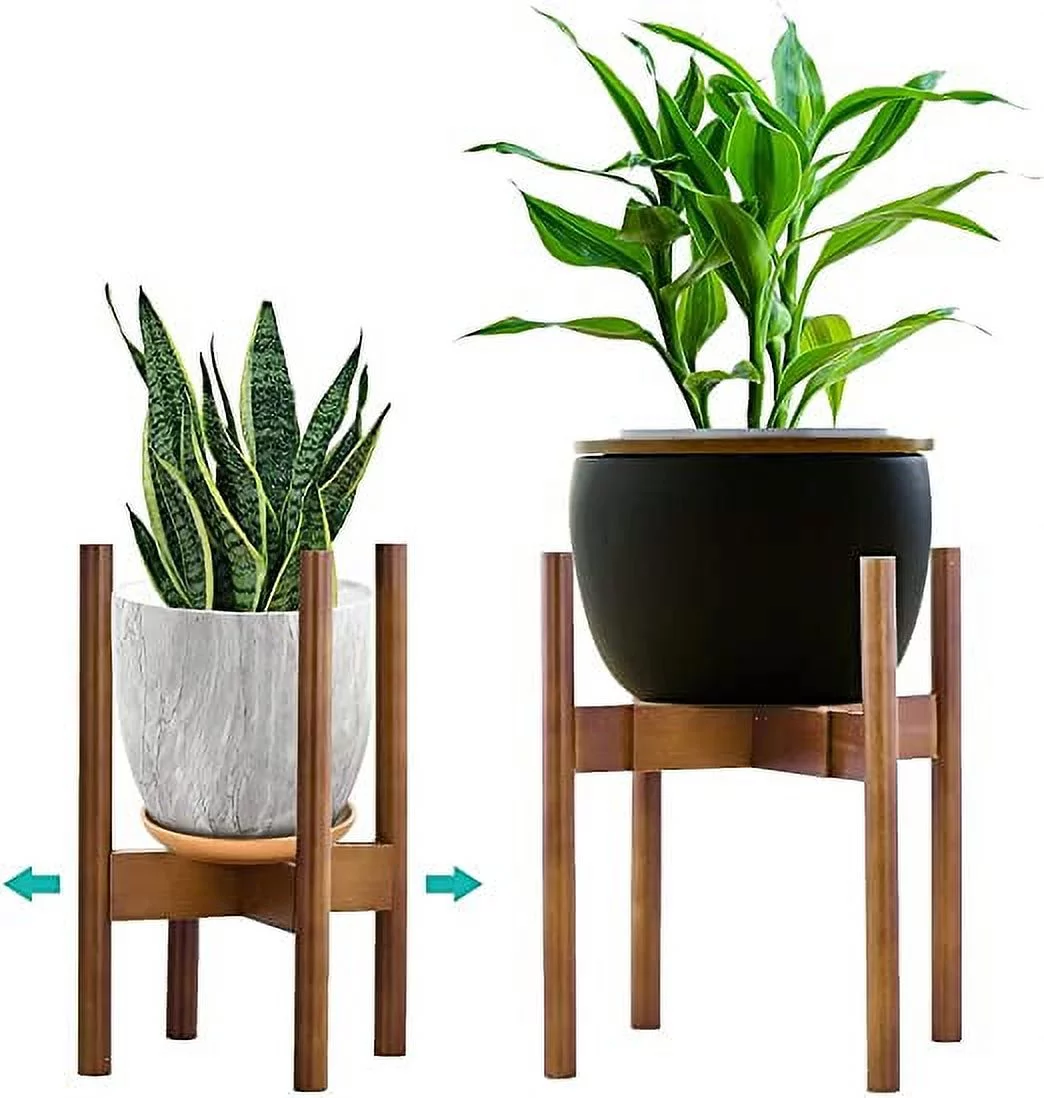 KESAIH Bamboo Plant Stand, 8'' to 12'' Adjustable Modern Flower Holder for Indoor and Outdoor Use Planter, Brown Color 1 Pack