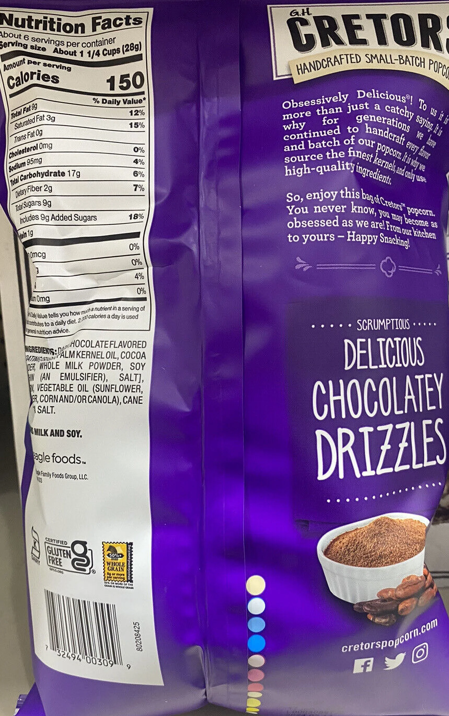 G.H. Cretors Handcrafted Small-Batch Popcorn CHOCOLATEY DRIZZLE 5.5 oz Bag