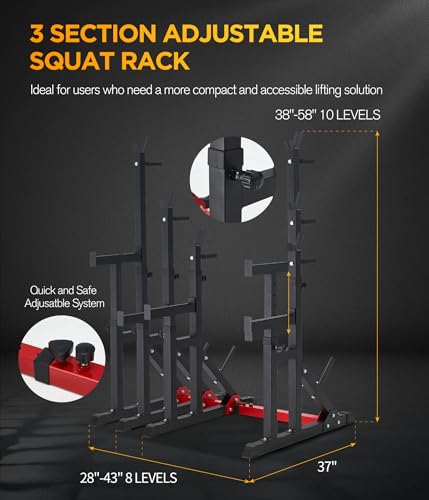 Adjustable Short Squat Rack, Premium Squat, Bench Press Rack, Dip Station for Home Gym Workouts, Come with J-hooks, Safety Catch Cater, Best for Senior and Smaller Individuals