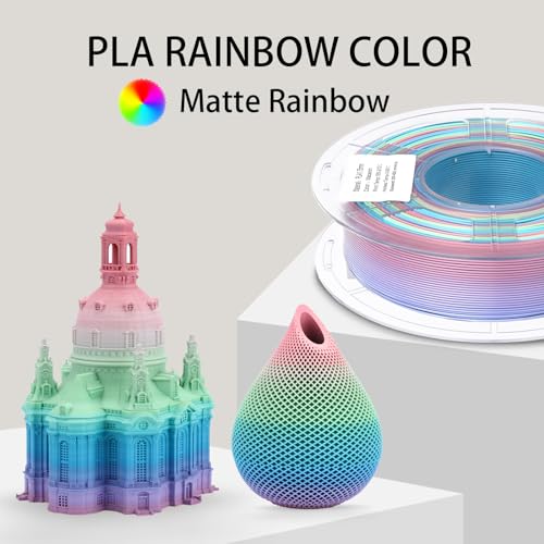 Rainbow 3D PLA Printer Filament 1.75 mm, Matte 3 D PLA Printing Print Filament +/-0.03mm, 1kg/2.2lbs