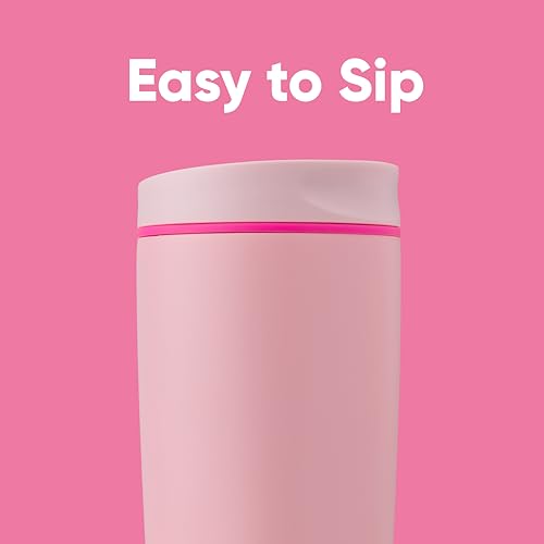 Owala SmoothSip Slider Insulated Stainless Steel Coffee Tumbler, Reusable Iced Coffee Cup, Hot Coffee Travel Mug, BPA Free 20 oz, Pink (Pucker Up)