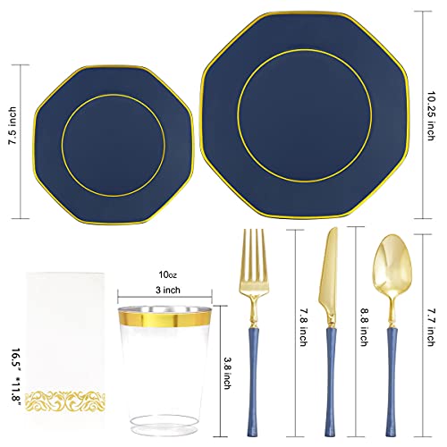 KIRE 350 PCS Plastic Dinnerware Set for 50 Guests, Silver Plastic Plates Include 50 Dinner, 50 Dessert Plates, 50 Pre Rolled Napkins with Silverware, 50 Cups for Wedding, Party, Banqet, Christmas