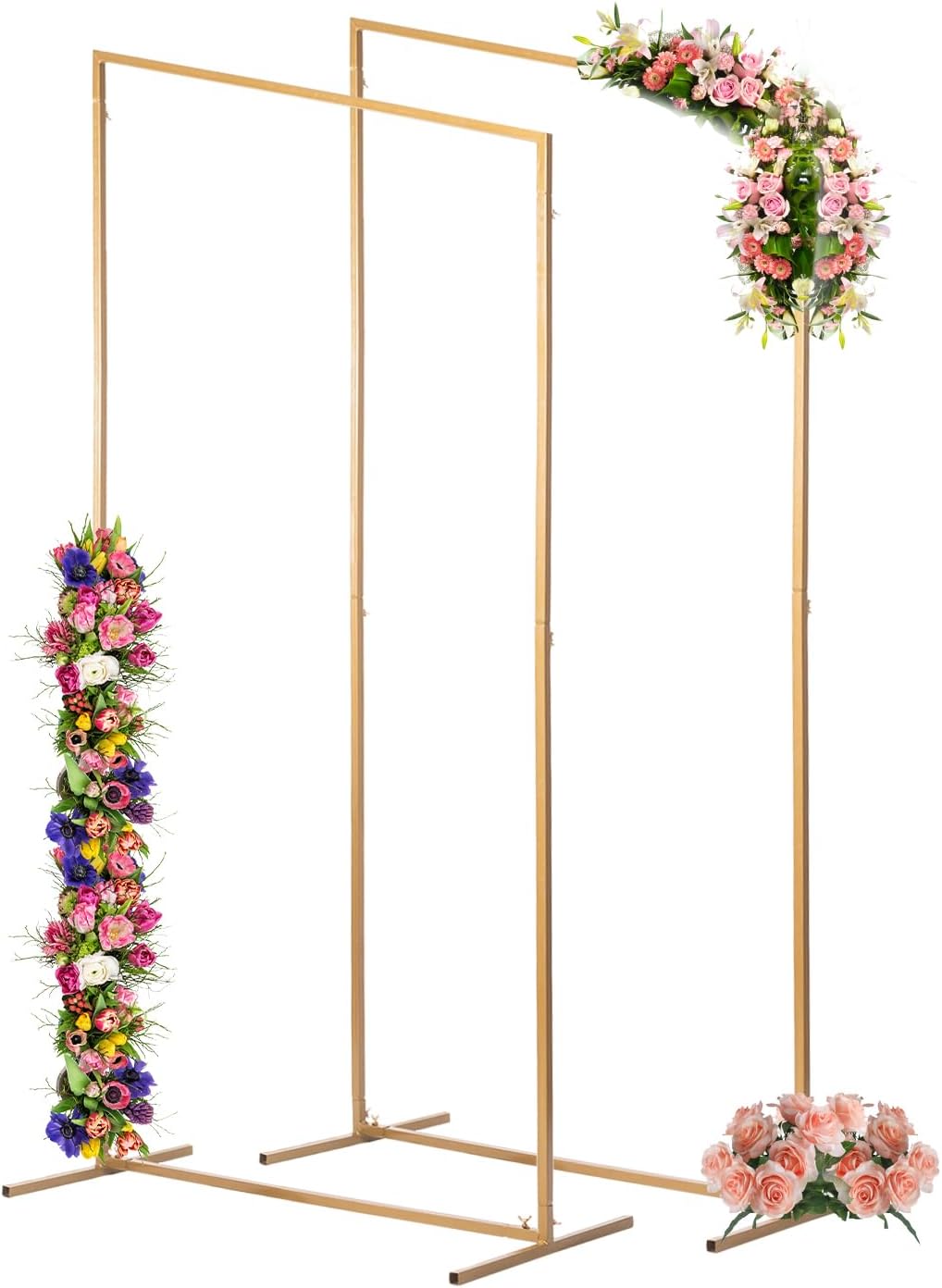 Metal Arch Backdrop Stand, Set of 2 (7 FT), Square Arched Frame, Balloon Arch for Wedding Birthday Party Graduation Ceremony Decoration, Suitable for Indoor & Outdoor, Gold Color