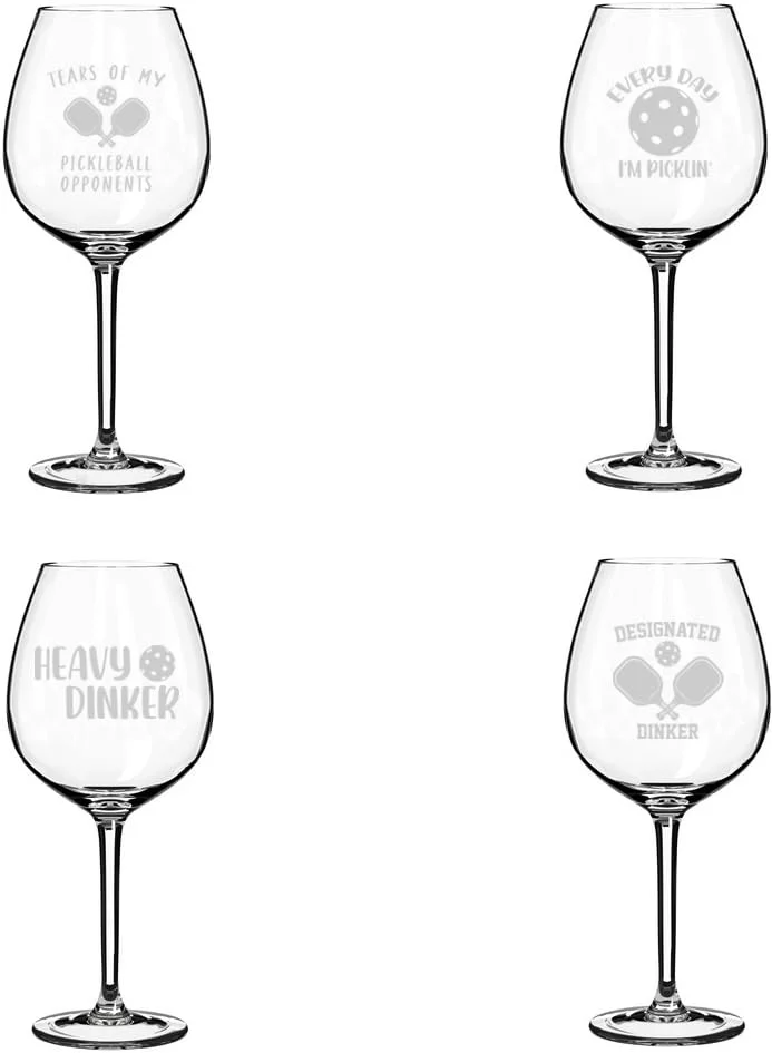 Set of 4 Wine Glass Gift Funny Pickleball Collection (20 oz Jumbo)