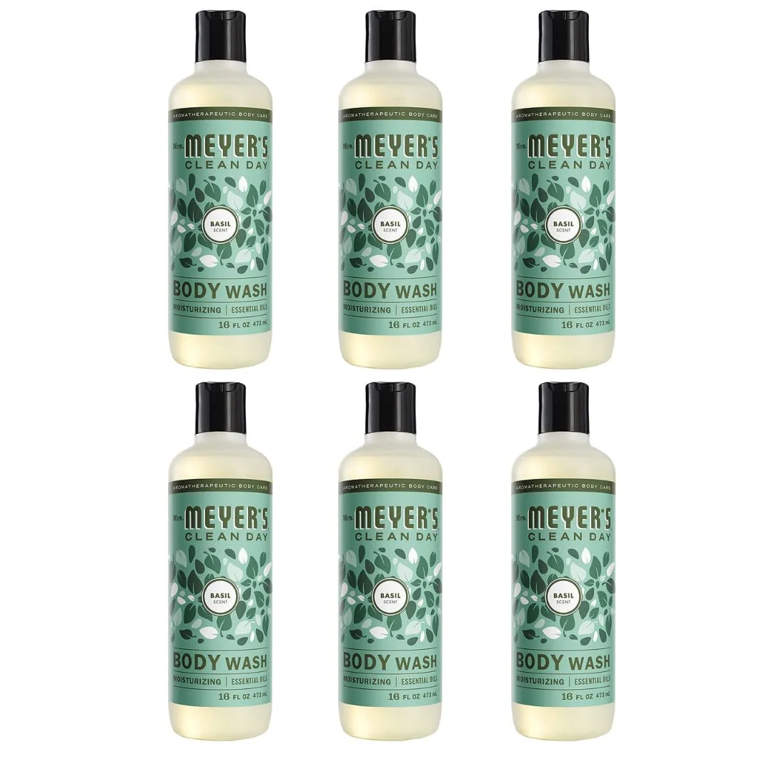 Refreshing & Moisturizing Body Shower Natural Body Wash for Women & Men Basil Scented Body Wash with Essential Oils Biodegradable & Cruelty Free, 16 Fl OZ Bottle, 6 Bottles