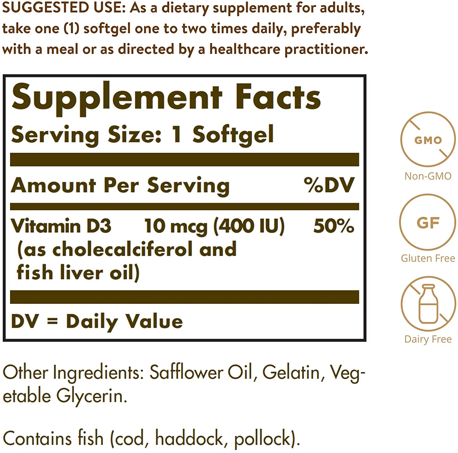 Solgar Vitamin D3 (Cholecalciferol) 10 MCG (400 IU) Softgels 1 ea (Pack of 3)