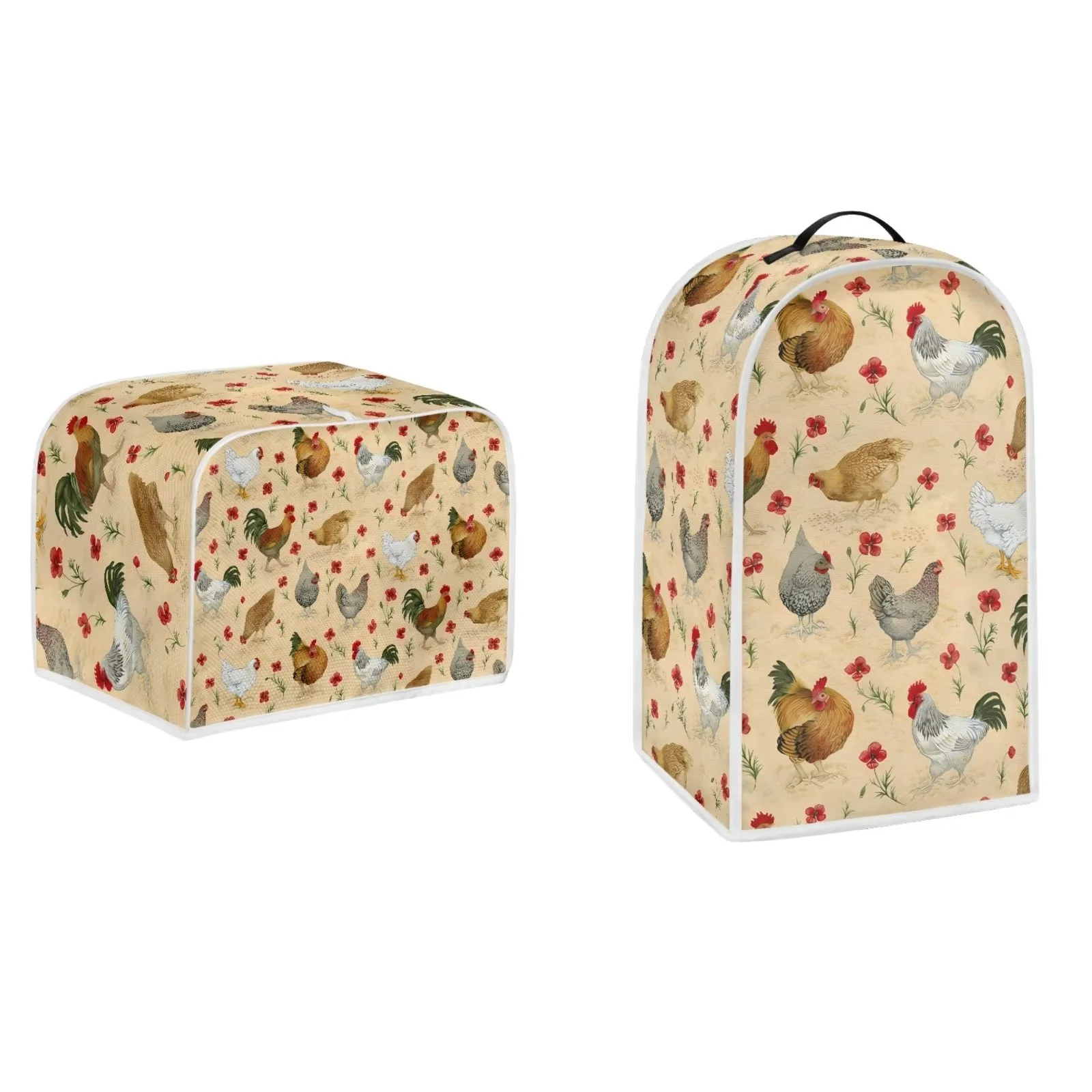 NETILGEN Roosters & Hens Blender Cover Dust Cover Stand Mixer Coffee Maker Appliance Cover Toaster Cover 4 Slice Foldable Toaster Oven Cover Suit of 2