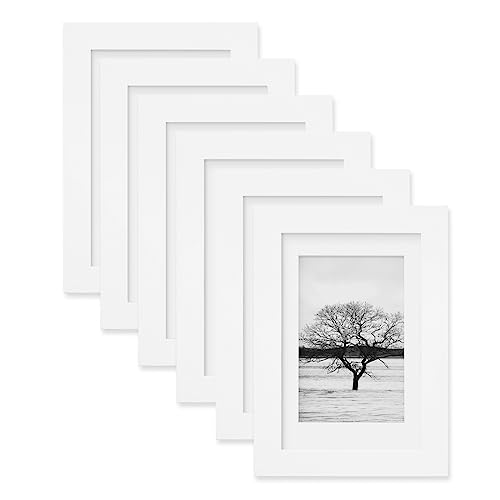 Egofine 8x10 Picture Frames Set of 6, Made of Solid Wood Covered by Plexiglass Display 4x6 and 5x7 with Mat or 8x10' without Mat, for Table Top Display and Wall Mounting Photo Frame White