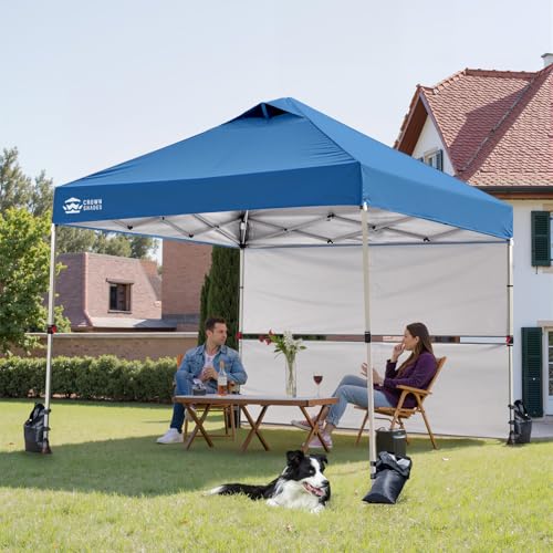 CROWN SHADES 10x10 Pop up Canopy Tent Instant Canopy with 150D Silver Coated Fabric Including 2 Half Sidewalls, 4 Ropes, 8 Stakes, 4 Weight Bags, STO 'N Go Bag, Grid Grey