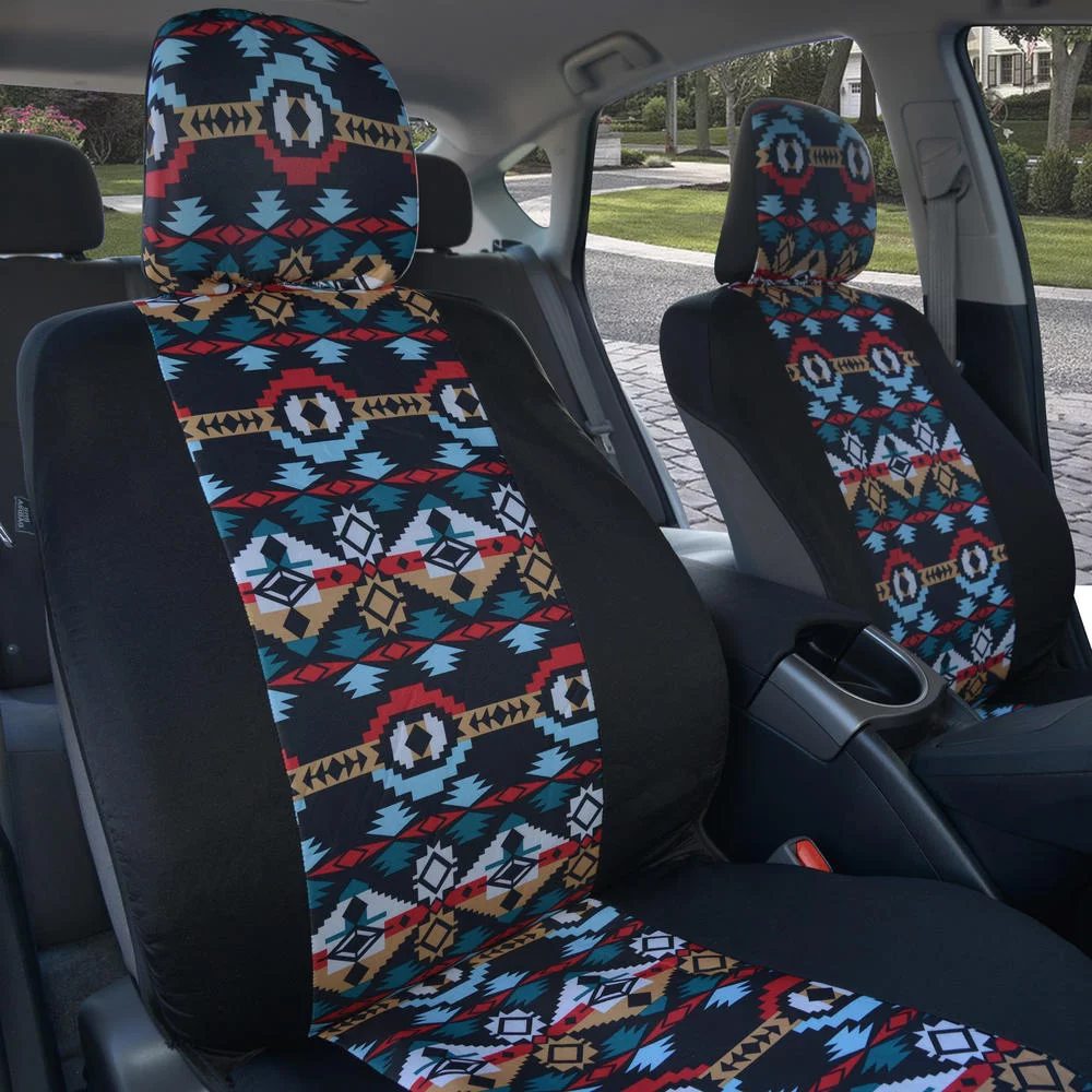 BDK Two Tone Pattern Car Seat Covers - Sideless Chic Style - Soft & Flexible Polyester (Aztec Pattern)