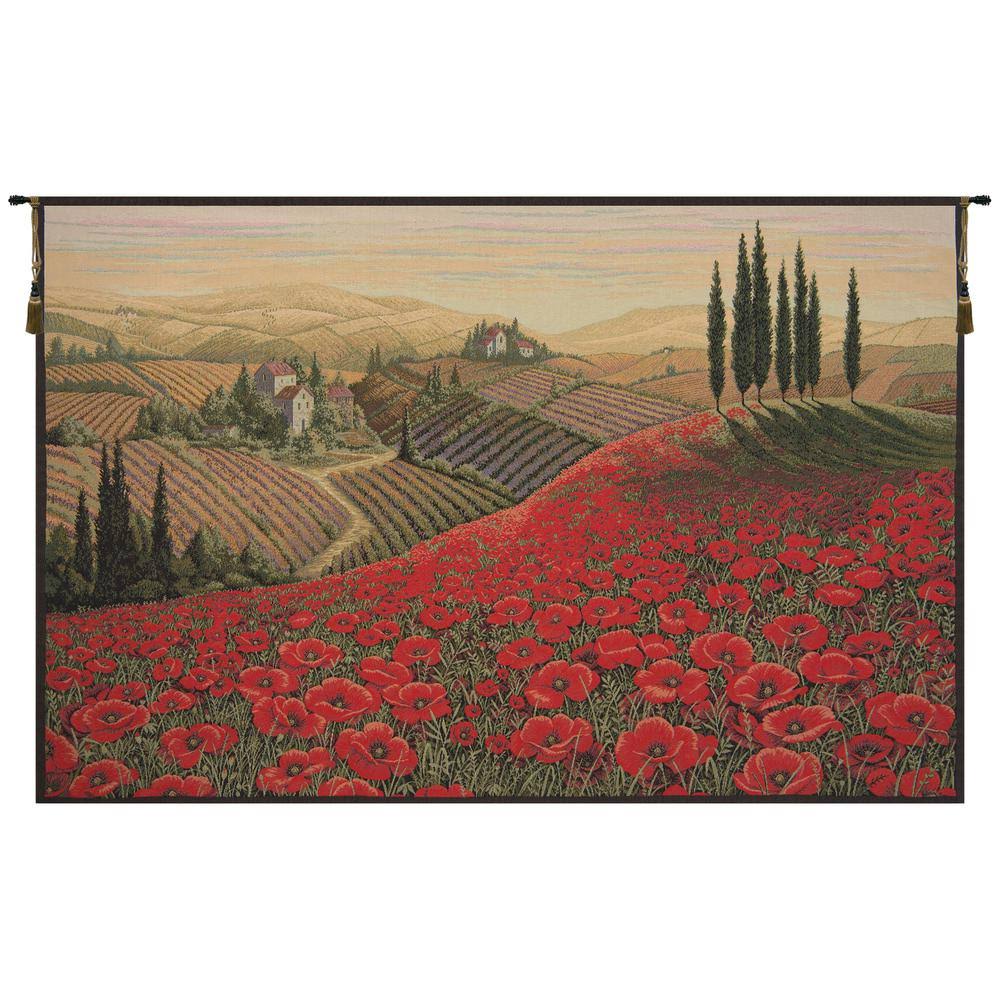 Tuscan Poppy Landscape Italian Wall Tapestry