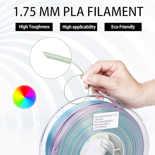 Rainbow 3D PLA Printer Filament 1.75 mm, Matte 3 D PLA Printing Print Filament +/-0.03mm, 1kg/2.2lbs