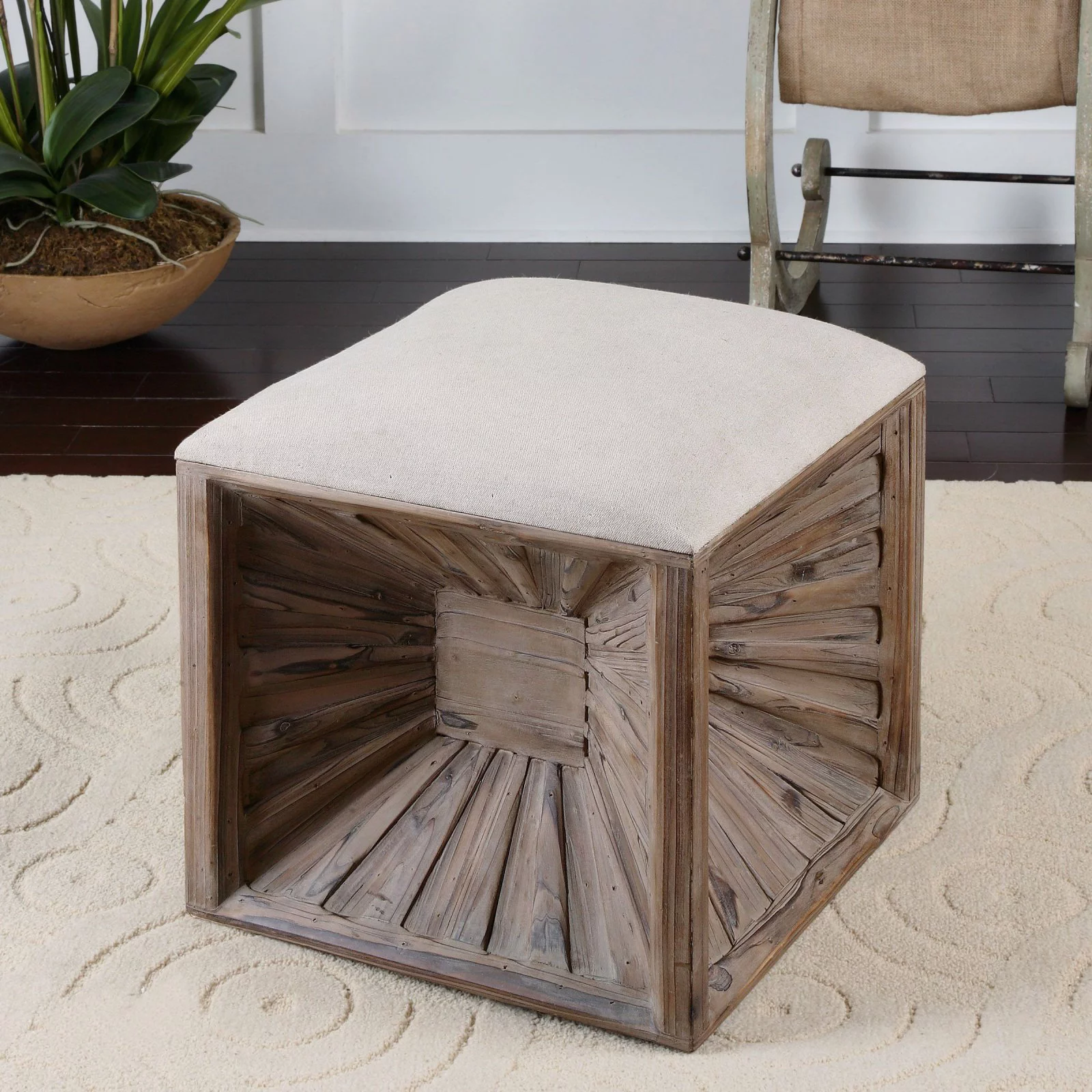 HN Home Akron Modern Farmhouse Wooden Ottoman