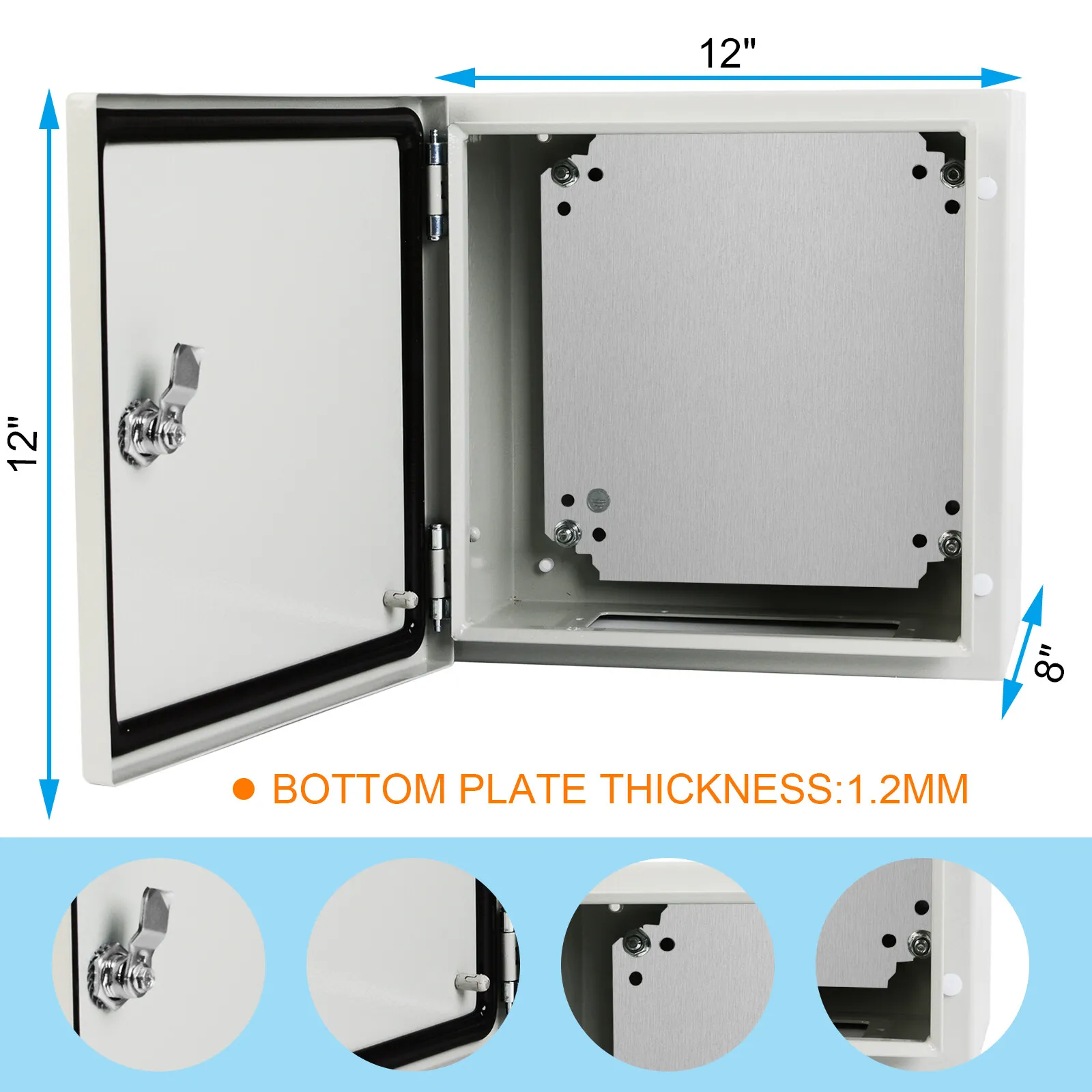 JSTUOKE 12x12x8'' Carbon Steel Electrical Enclosure Box IP66 Wall Mount Junction Box